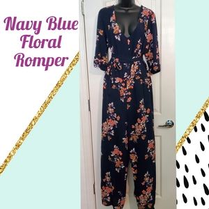 Navy blue floral romper
